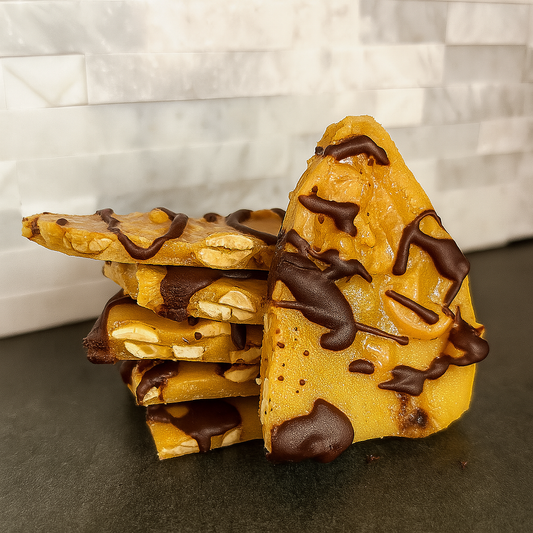 Chocolate Drizzled Cashew Brittle